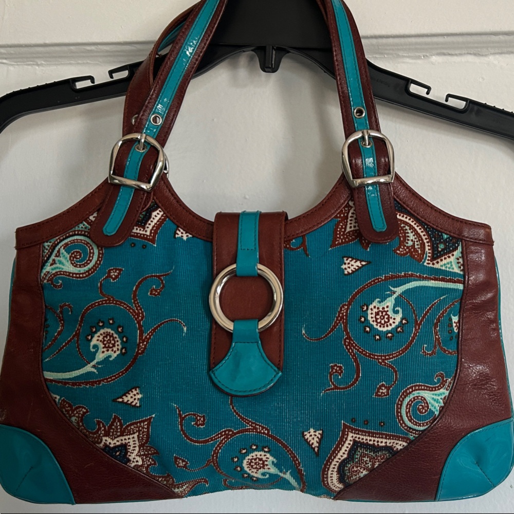 Isabella Fiore Teal and Brown Patterned Women's Bag